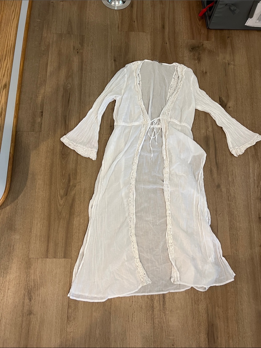 Abercrombie White Sheer Crochet Trim Maxi Swim Coverup